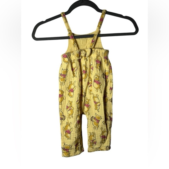 Disney Baby Winnie the Pooh Yellow Overalls Jumper 12M Muslin Cotton Romper - Picture 4 of 8